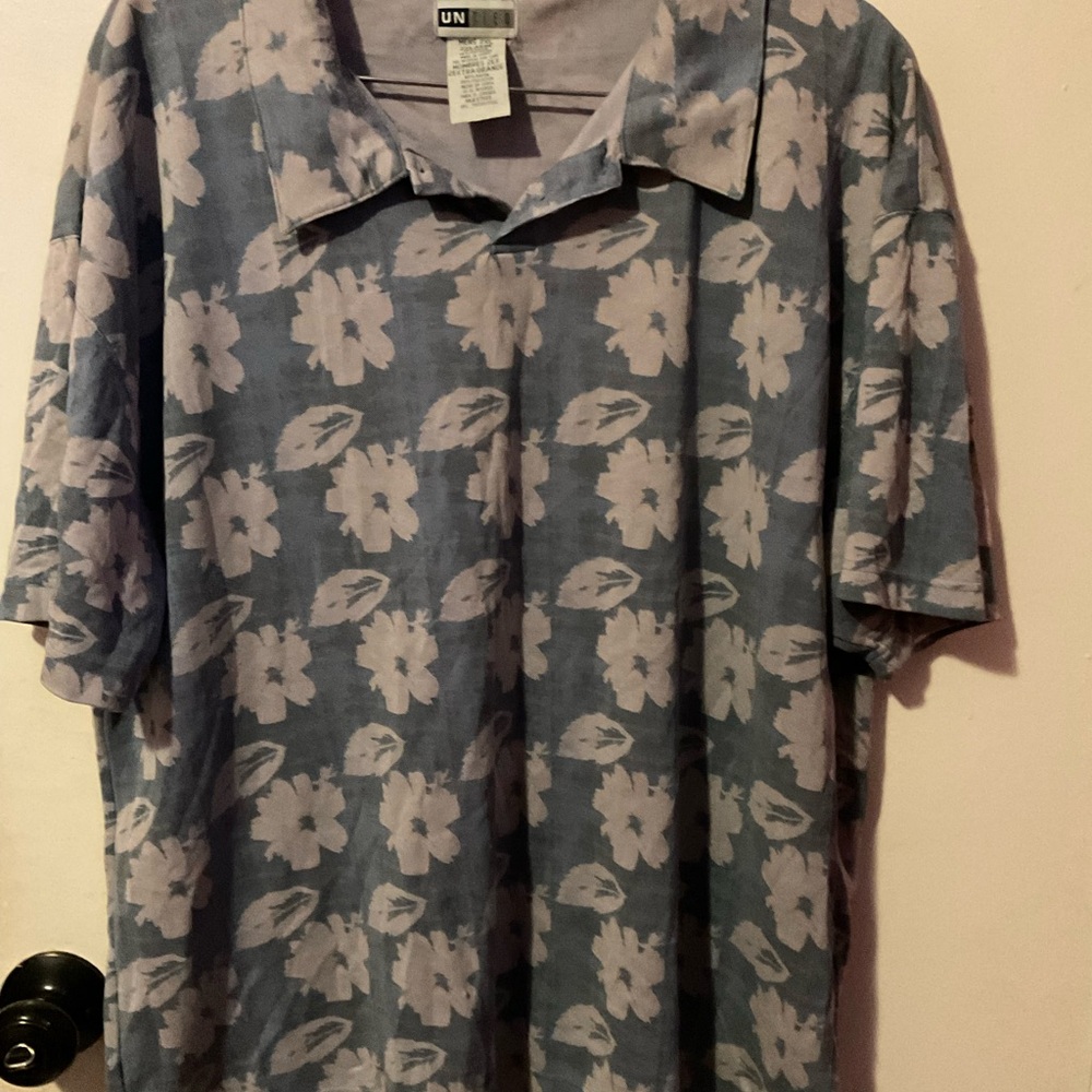Untied Men's Blue Floral polo Shirt size 2XL